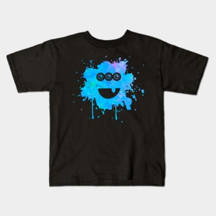 Blue Monster with Three Eyes Paint Splat Kids T-Shirt